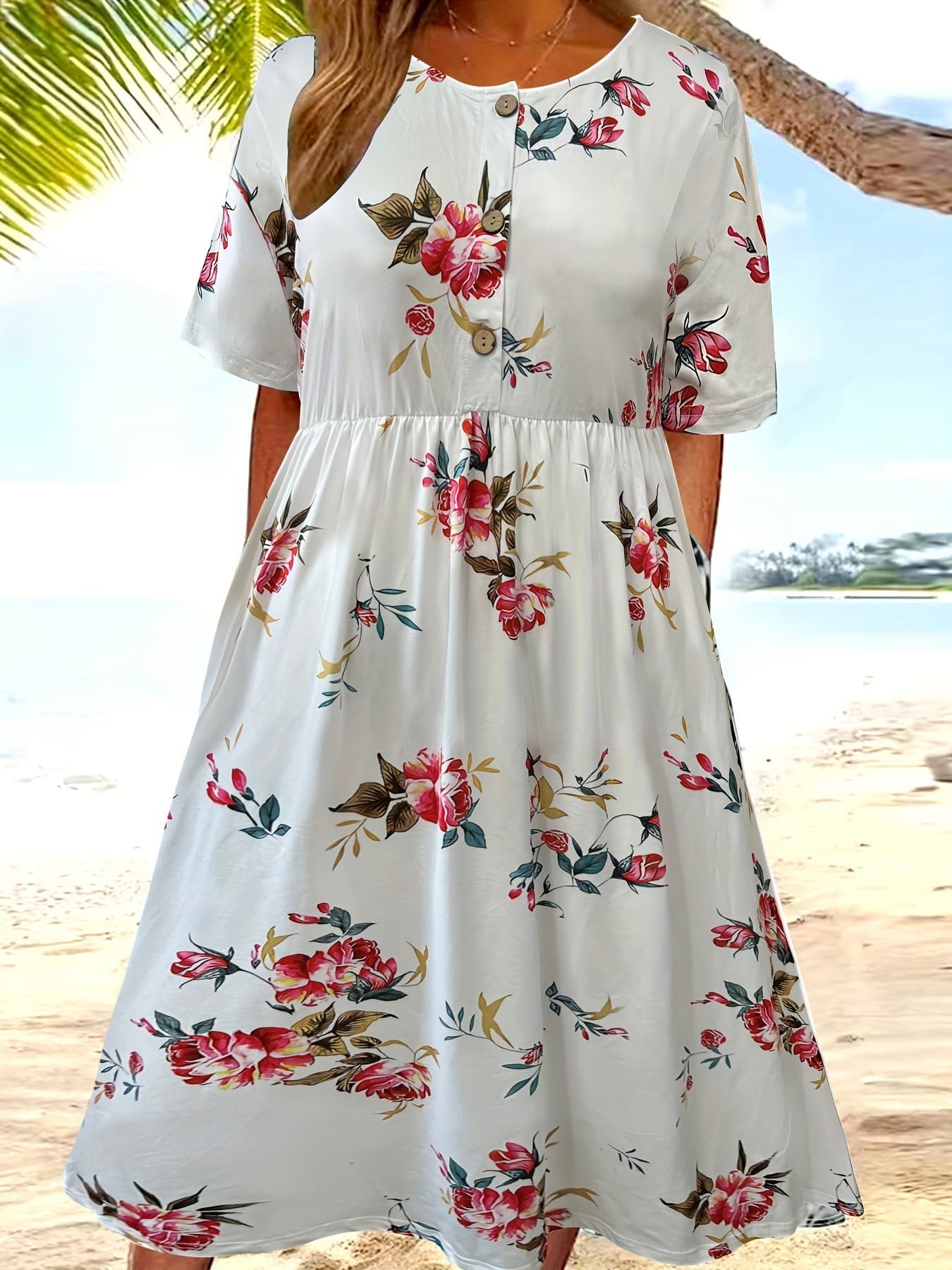 Floral Print Dress Women Summer Fashion Loose A — alternate view