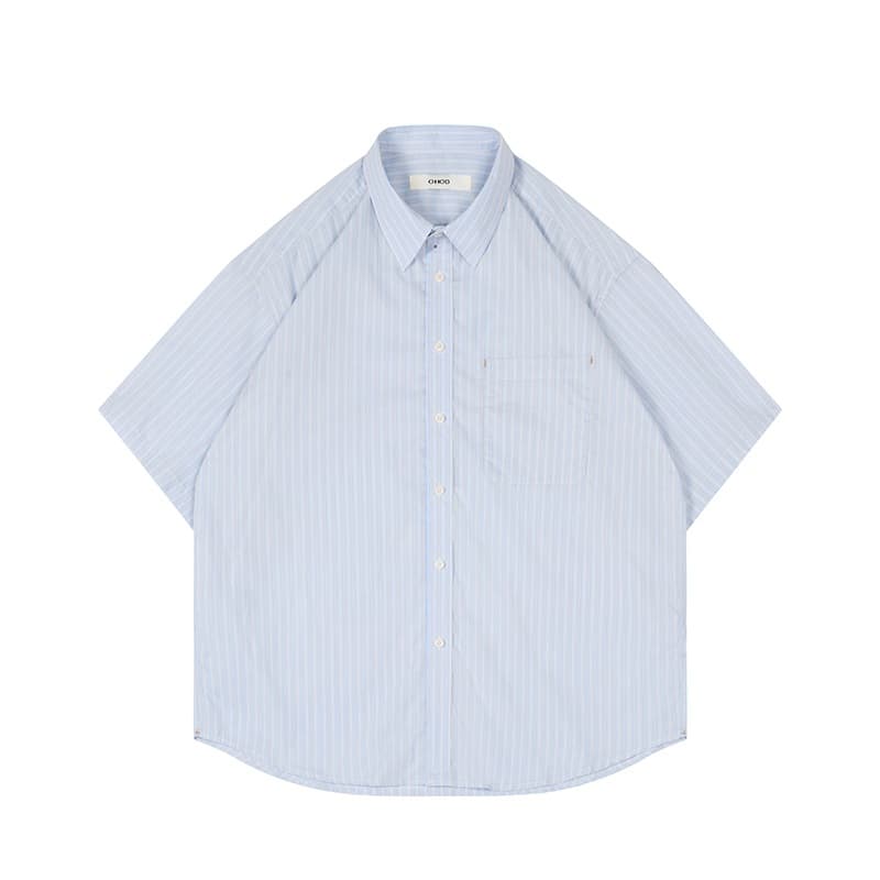 Commuter Striped Short Sleeve Shirt For Men, Relaxed Casual Layering Blouse — alternate view