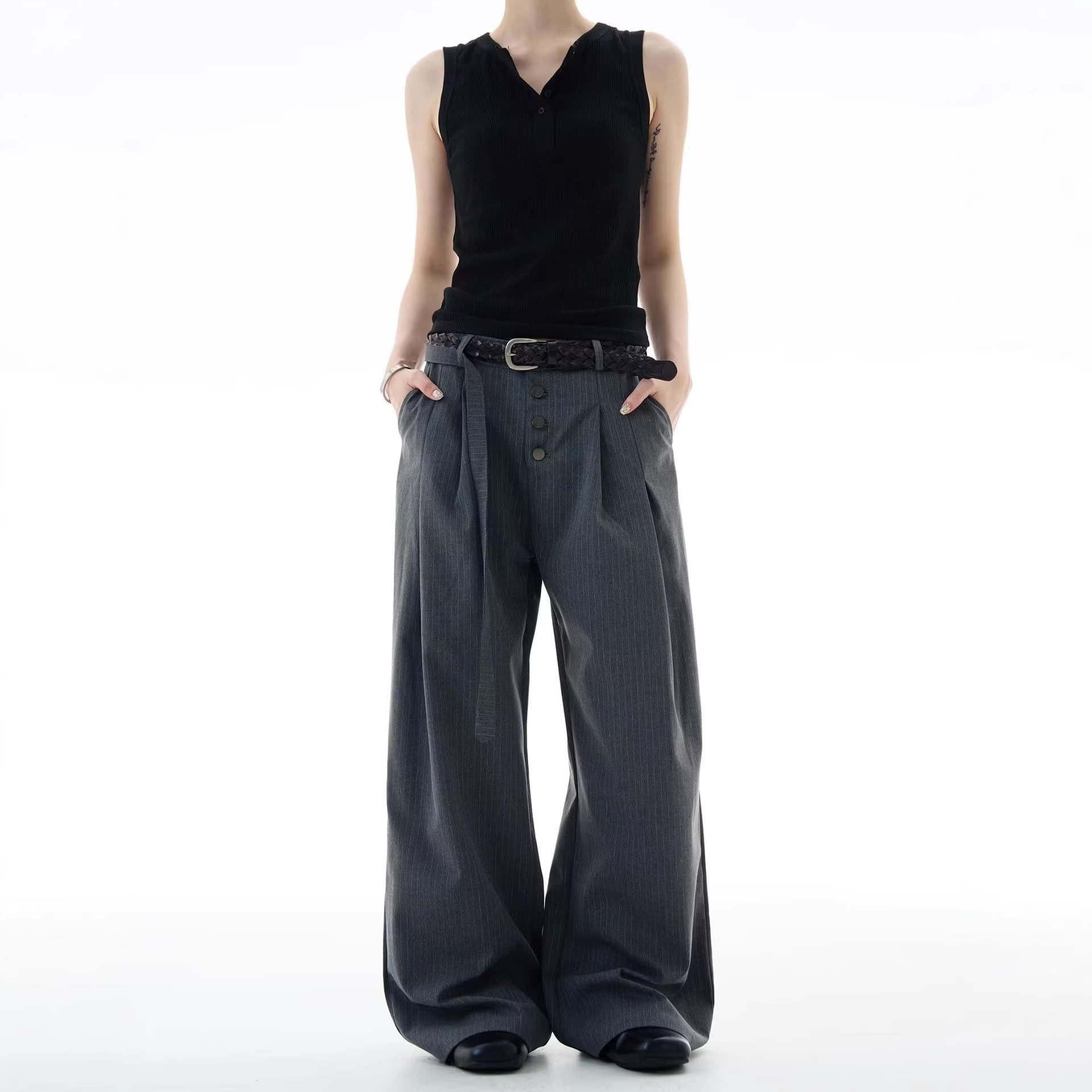 Classic Vintage Stripe Trousers with Pleated Casual Pants