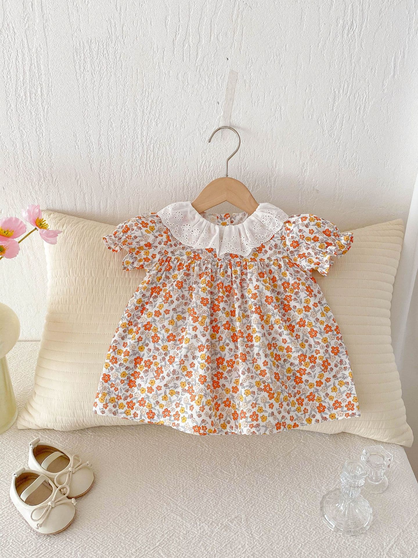 Baby Dress Summer Short Sleeve Cute Princess Super Adorable Lightweight Lace Collar Girl's Floral Print Dress Summer Outfit — alternate view