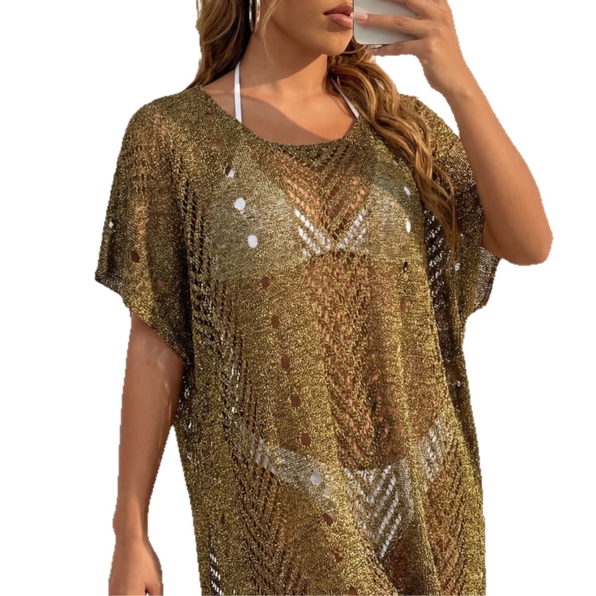 Beach Cover Up Dress Women's Sexy Shiny Thread Beach Bikini Cover