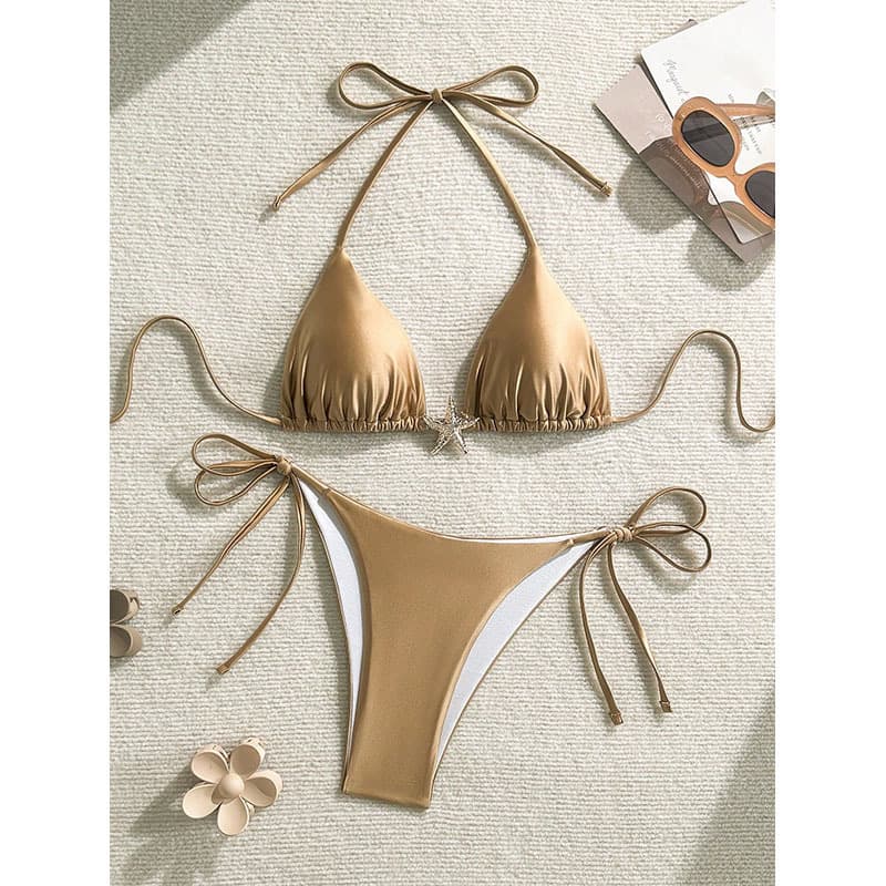 Bikini Set Women Solid Color Two